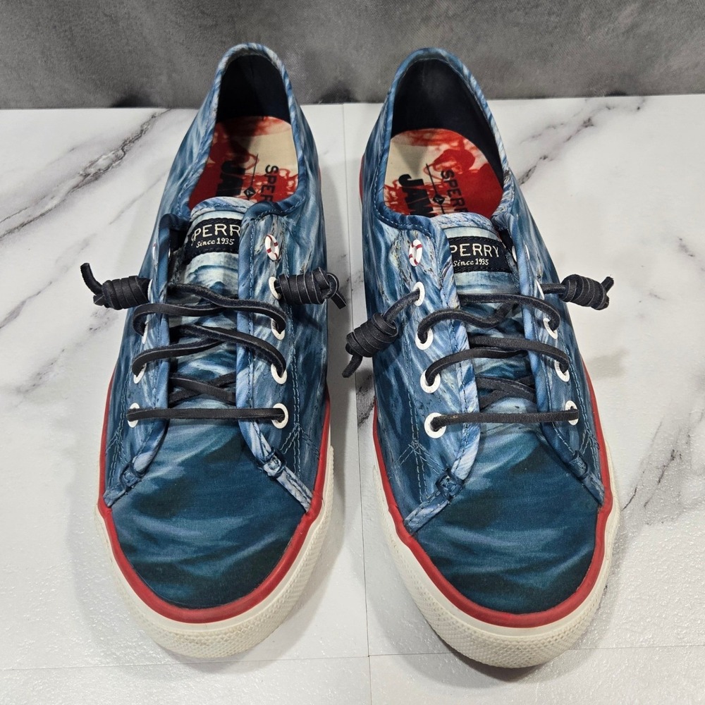 Sperry Jaws CVO Sneakers Womens 8.5 Blue Water Graphic Canvas Boat Shoes Novelty - Picture 6 of 10